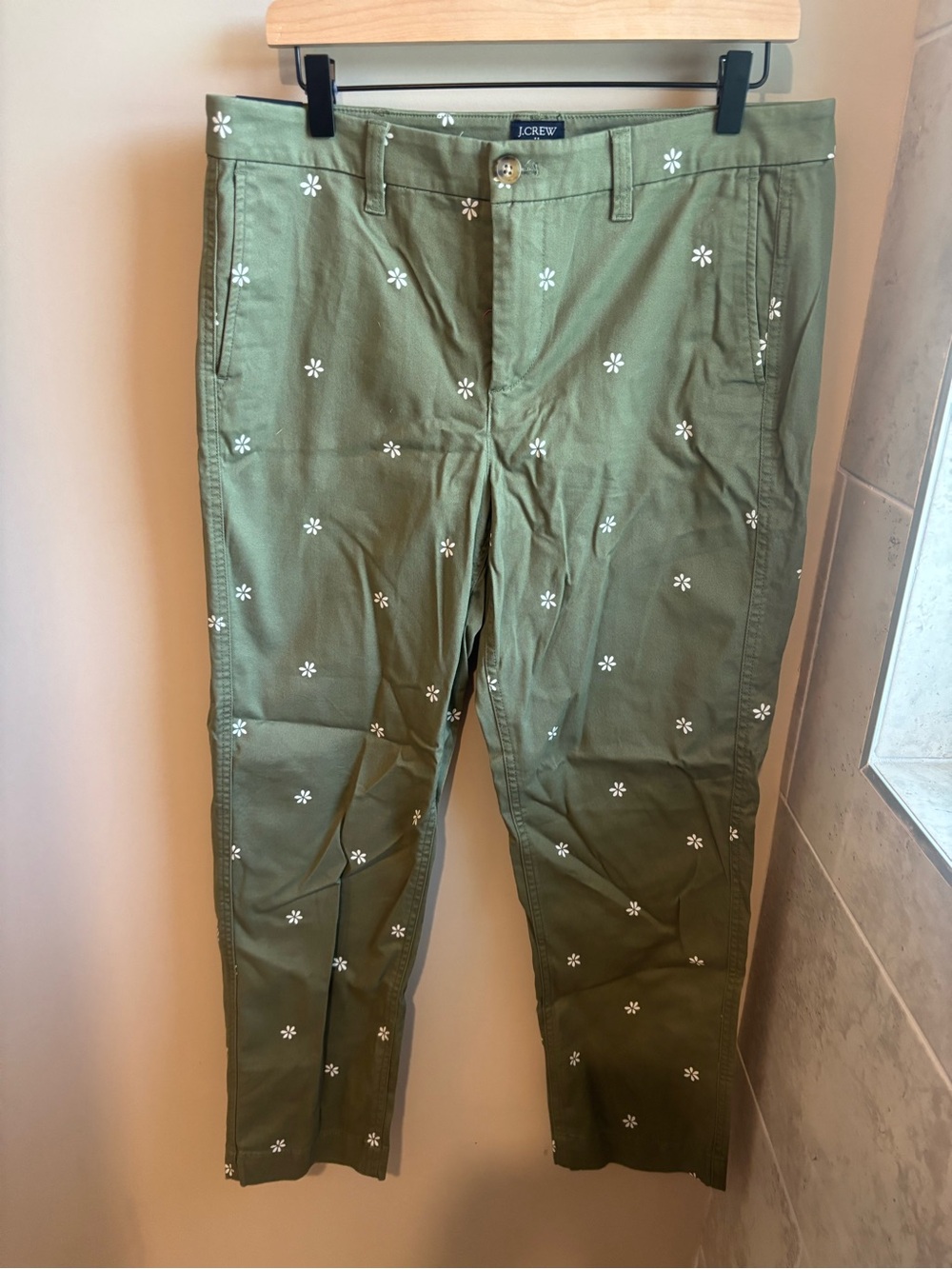 J. Crew High Rise Girlfriend Chino - Olive Green Daisy Print Chinos